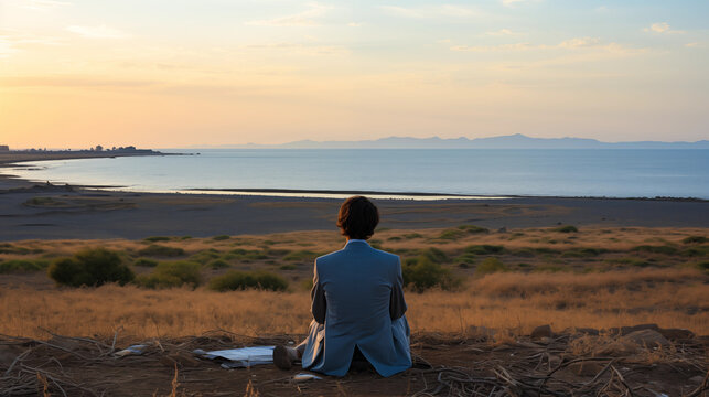 A person in a contemplative mood looking at the horizon on "Blue Monday"