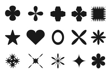 Y2k abstract figures . Geometric shapes flowers stars heart. Design printing prints posters.