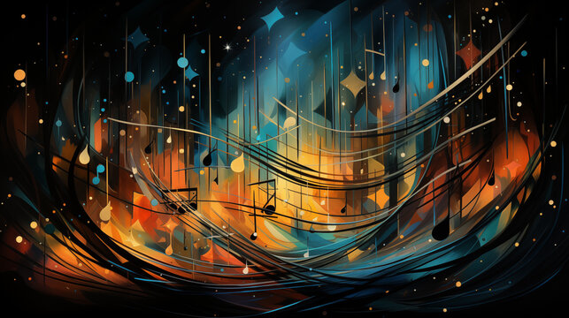 An abstract composition of musical notes representing "Blue Monday" tunes