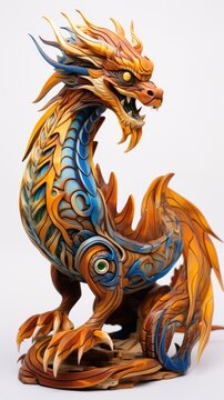 A statue of a dragon on a white background. Generative AI.