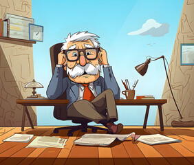 Man in the office in cartoon style