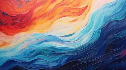 Rolgordijnen Abstract marbled acrylic paint ink painted waves painting texture colorful background banner Bold colors color swirls waves  © Fred