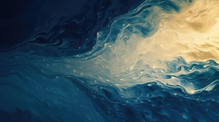 Abstract paint background by deep blue and gold color with liquid fluid texture in luxury concept 