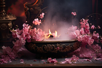 Incense Bowl with Cherry Blossoms - obrazy, fototapety, plakaty