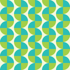 Mid Century Modern abstract shapes seamless pattern in teal and lime green. For Retro Backgrounds, home decor and wallpaper 