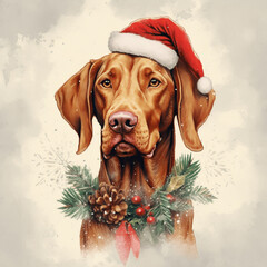 Vizsla Hunde in Weihnachtsstimmung mit Mütze, Weihnachtsbild