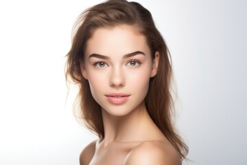 Obraz premium Young charming woman on a light background. Natural makeup. Natural beauty.