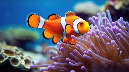 Amphiprion ocellaris clownfish and anemone in sea 