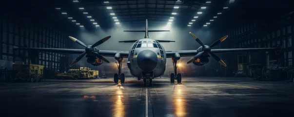 Poster Bomber plane parked inside a military hangar. © NorLife