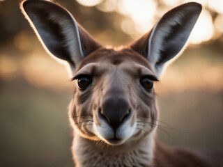 Fototapeta premium Portrait of wild kangaroo at the nature by itself