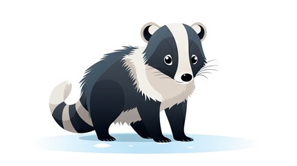 a black and white badger standing on top of a snow covered ground and looking at the camera with a surprised look on its face.  generative ai