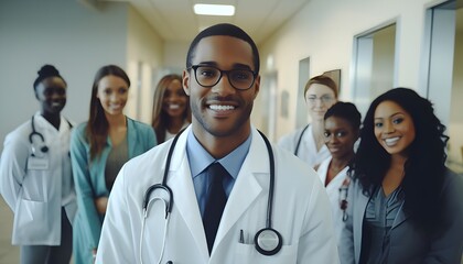 Portrait of an afro-american doctor with his team