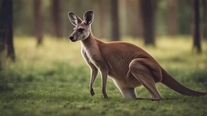 Rolgordijnen Portrait of wild kangaroo at the nature by itself © abu