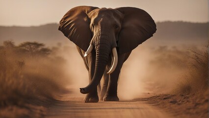 Fototapeta na wymiar Portrait of male African elephant at forest