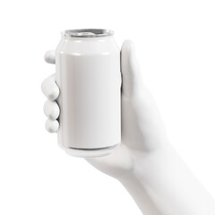 An image of a mannequin hand holding a can isolated on a white background