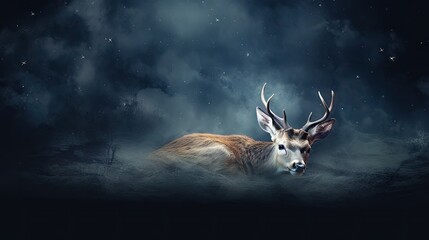  a deer sitting in the middle of the night with stars in the sky above it and a full moon in the background.  generative ai - obrazy, fototapety, plakaty