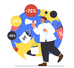 Big sale discounts concept. Cartoon flat vector illustration isolated on white background