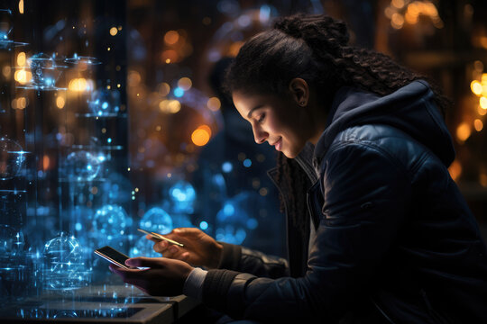 People using mind-reading technology to exchange heartfelt Christmas wishes and emotions directly. Concept of telepathic connections during the holidays. Generative Ai.