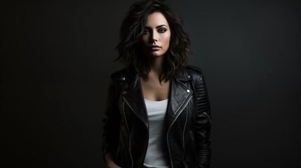Image of a rocker girl in a leather jacket.