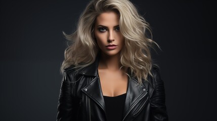 Obraz na płótnie Canvas Image of a rocker girl in a leather jacket.