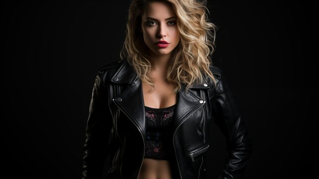 Image of a rocker girl in a leather jacket.