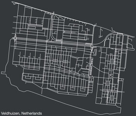 Detailed hand-drawn navigational urban street roads map of the Dutch city of VELDHUIZEN, NETHERLANDS with solid road lines and name tag on vintage background