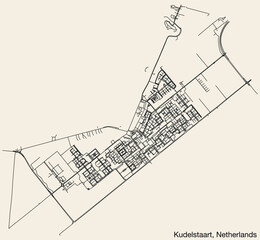 Detailed hand-drawn navigational urban street roads map of the Dutch city of KUDELSTAART, NETHERLANDS with solid road lines and name tag on vintage background