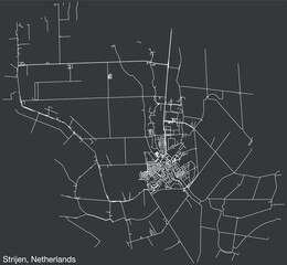 Detailed hand-drawn navigational urban street roads map of the Dutch city of STRIJEN, NETHERLANDS with solid road lines and name tag on vintage background