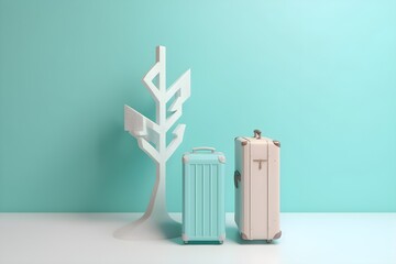 a group of luggage next to a tree