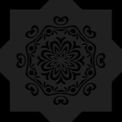 Embossed black background, cover design. Boho style, handmade. Geometric ethnic vintage 3D pattern, old mandala. Ornaments of the East, Asia, India, Mexico, Aztec, Peru.