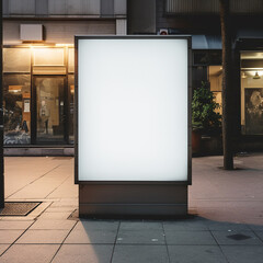Blank Street Ad Sign Amid Sidewalk, Snapshot Aesthetic, Light White and Dark Brown Tones