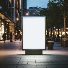 Blank Street Ad Sign Amid Sidewalk, Snapshot Aesthetic, Light White and Dark Brown Tones