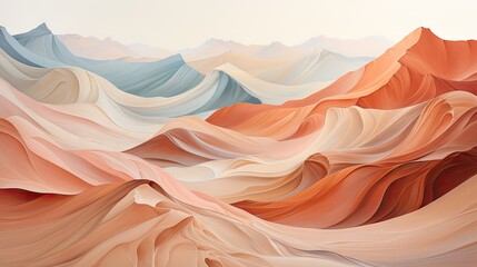  a painting of a mountain range that looks like it could be painted in different shades of pink, blue, orange, and white.  generative ai