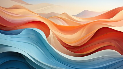 an abstract painting of a wave of blue, orange, and red colors on a white background with a blue sky in the background.  generative ai