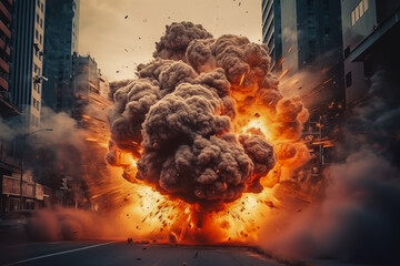 explosion in the city close-up - obrazy, fototapety, plakaty