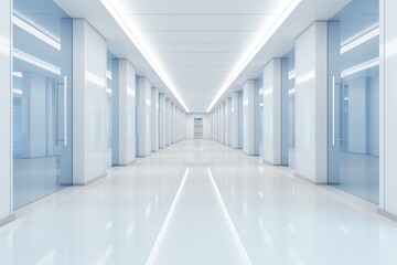 a long white hallway with many columns