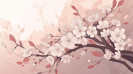 A vector illustration of a single cherry blossom in full bloom, with intricate details on its delicate petals and a soft, pastel color palette Artwork vector illustration