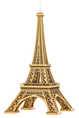 Golden Eiffel Tower. 3D rendering isolated on transparent background