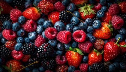 Fresh organic berry dessert blueberry, raspberry, and strawberry sweetness generated by AI