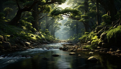 Mysterious fog blankets tranquil scene, revealing beauty in nature mystery generated by AI