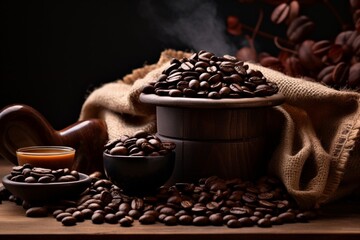 Vibrant Still Life of Coffee Beans in Dramatic Lighting