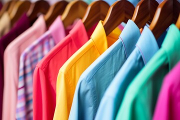 Vibrant Display of Colorful Shirts on Racks with an Understated Sophistication