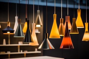 Artistic Interplay of Light and Shadow in a Room with Hanging Lights