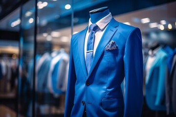 Exquisite Blue Suit Display in Fashion Store with Bold Colors