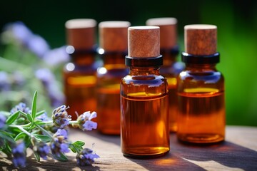 Lavender Essential Oils in Amber Light with Artistic Shadows