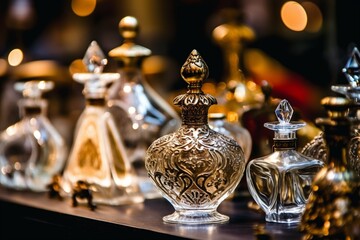 Elegant Perfume Bottles in a Luxurious Store Display with Baroque Influence