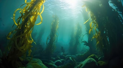 Fototapeta na wymiar The Channel Islands in California host a vibrant submerged forest of Giant Kelp home to countless marine species With copyspace