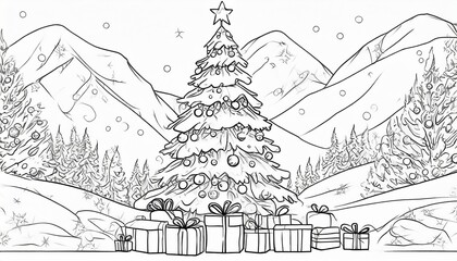 Fototapeta na wymiar Sketch of christmas tree in the snow