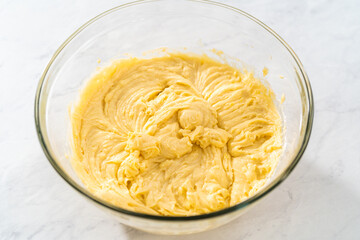 Lemon blueberry bundt cake with powdered sugar dusting