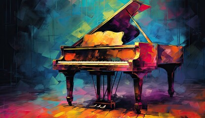 a grand piano with a colorful paint on the background Generative AI - obrazy, fototapety, plakaty
